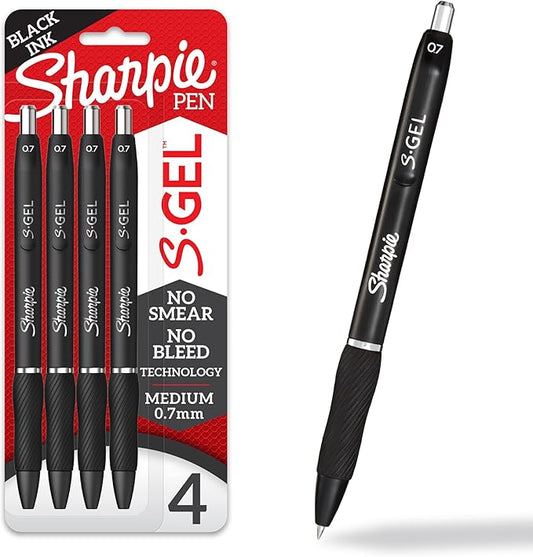 Sharpie S-Gel, Gel Pens, Drawing Pens, Gel Ink Pens For Journaling, Writing Pens, Coloring Pens, Medium Point Pens (0.7Mm), Black Ink Gel Pen, 4 Count