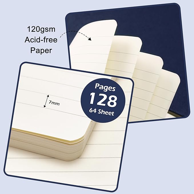 Ruled Notebook/Journal - Classic Lined Journal/Notebook, 5.3'' x 8.26'', Hardcover with Thick Paper, Banded + Pen Holder +Inner Pocket - Dark Blue