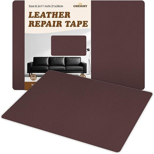 CHEIGHY 2pcs Leather Repair Kit Self Adhesive Leather Repair Patch for Furniture 8.2X11 inch Vinyl Repair Kit for Couches Car Seats Sofa Office Chair Belt Jackets (Coffee)