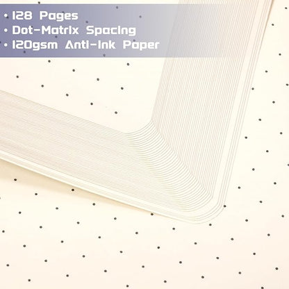 Dotted Journal/Notebook - Dot Grid Hard Cover Notebook, Premium Thick Paper with Fine Inner Pocket, Black Smooth Faux Leather, Pen Loop, 5.3'' x 8.26'' - Dark Blue