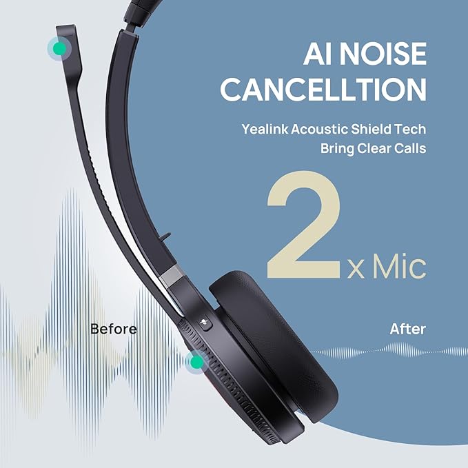 Yealink WH62 DECT Wireless Headset with DECT Base,525 Feet Range Teams/UC Zoom Certified Work Single ear Headset for Desk Phone and PC,Telephone Headset with Noise cancelling Mic,Ringer,13 H Talk Time