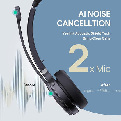 Yealink WH62 DECT Wireless Headset with DECT Base,525 Feet Range Teams/UC Zoom Certified Work Single ear Headset for Desk Phone and PC,Telephone Headset with Noise cancelling Mic,Ringer,13 H Talk Time