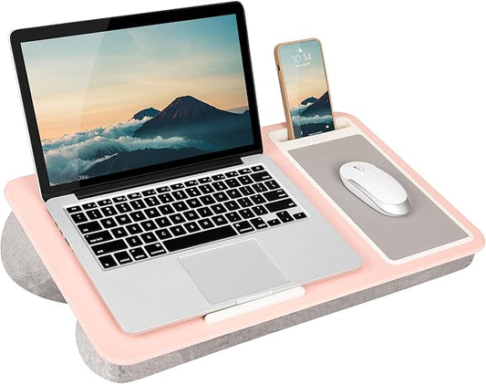 LAPGEAR Home Office Lap Desk with Device Ledge, Mouse Pad, and Phone Holder - Pink - Fits up to 15.6 Inch Laptops - Style No. 91584