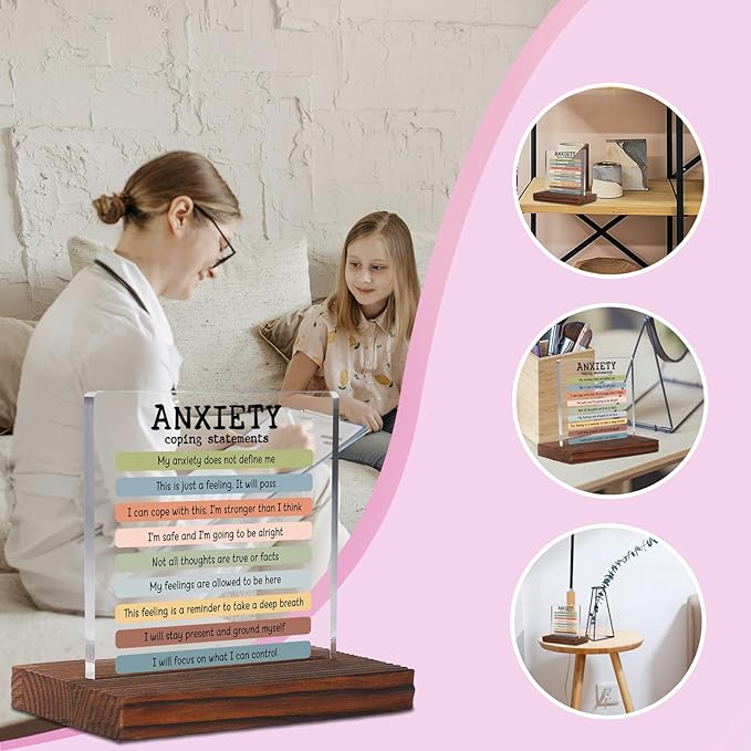 Anxiety Psychology Student Graduation Gift Clear Desk Decor Signs, Psychologist Gifts for Students, School Counselor Teacher Mental Health Awareness Therapist Office Decor Plaque TZD64