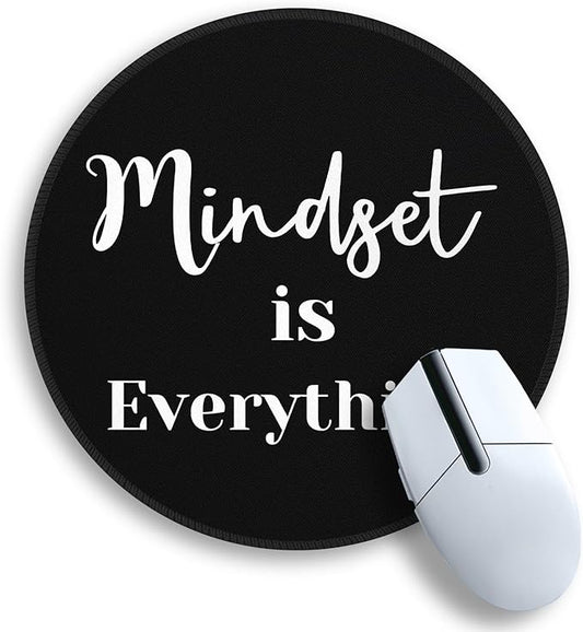 Gctriki Black Computer Mouse Pad for Desk, Funny Small Round Mousepad for Laptop Gaming Work, Inspirational Office Desk Decor Accessories Supplies Gifts for Coworkers, Mindset is Everything