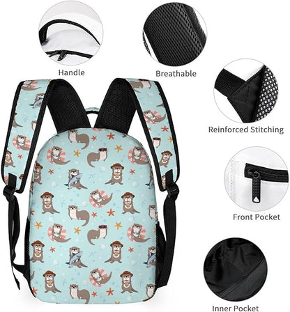 3PCS 17" Otter Backpack, Shoulders Backpack with Insulated Lunch Bag Durable Otter Laptop Bag Daypack with Multiple Pockets (Otter)