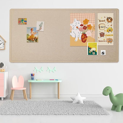 Extra Large Bulletin Board - 96 x 48 Inches, Decorative Felt Pin Board for Wall - 8' x 4' Foldable Photo Display Board with Self-Adhesive Tape, Includes 20 Push Pins - Beige Brown