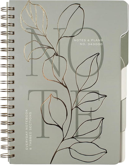 Fringe Studio Large Tab Notebook, Modern Eucalyptus, Flexible Paperback Cover, 5 Subject/Die-Cut Dividers, 7.25" X 10", 180 Lined Pages, Multicolor (343PA001FSC)