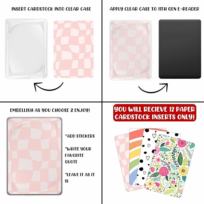 E-reader Cardstock Paper Inserts for Clear Case | 12 pk 4.88 x 6.73” inches Paper White 11th Generation 6.8" Screen Compatible Put Behind Case Colorful Floral Designs Change Out