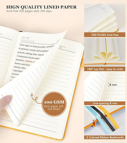 Lined Journal Notebook for Women and Men,Hardcover Leather Journaling Notebook for Writing, Travel, Business, Work and School,200 Pages A5 Notebook for Note Taking, Diary 5.9" × 8.5" - Yellow