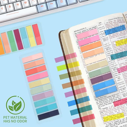 Lysas 1200pcs Page Markers, Morandi Sticky Note Tabs Colored Translucent Writable and Repositionable Book Flags Tabs Strip Index Page Tabs