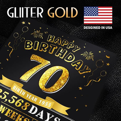 70th Birthday Card for Women Men, Jumbo 3D Pop Up 70th Bday Card for Mom Dad, Happy 70 Year Old Women Men Funny Birthday Gifts, Review of 1955, Black Gold