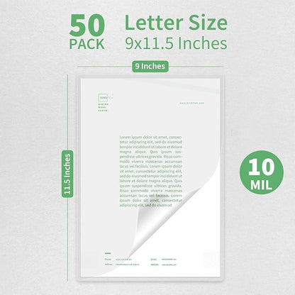 Binditek 50 Pack 10 Mil Thermal Laminating Pouches, 9x11.5 Inches Laminating Sheets, for Letter Size, Ultra Clear, Glossy, Hold 8.5x11 Inches, Heat Seal, School Office Supplies