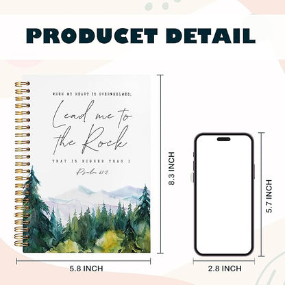 BearCake Christian Notebook Journal, Prayer Journal for Women, Lead Me To the Rock That is Higher Than I Bible Notebooks for Note Taking, Watercolor Woodland Hardcover Spiral Notebook 5.5x8.3