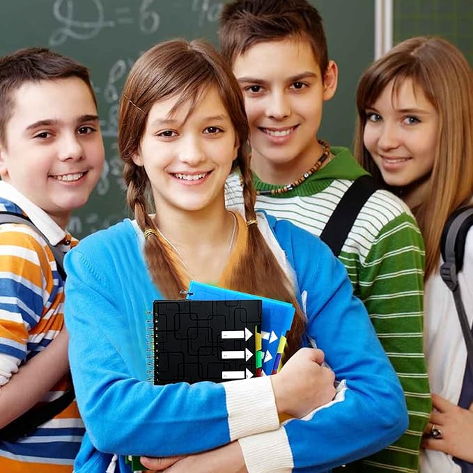 CAGIE 2 Pack Spiral Notebook for Work 5 Subject Notebook with Dividers Tabs A5 Spiral Bound Journal College Ruled 240 Pages for School Office Business Supplies Notebook Taking,5x7 (Black&Blue)