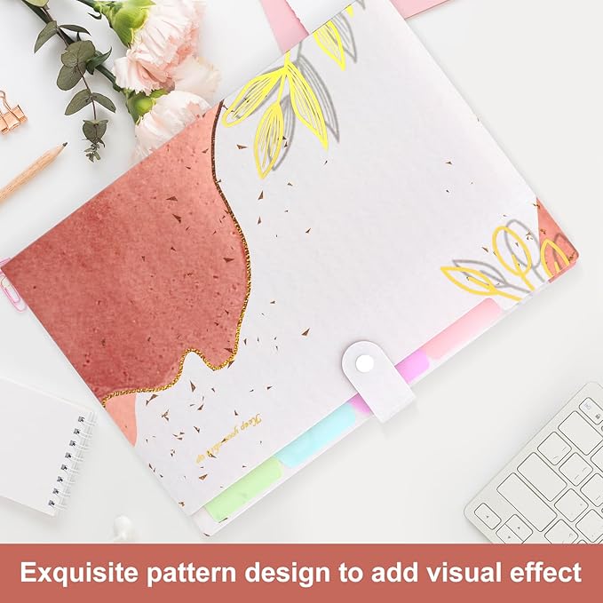 Ddaowanx Expanding File Folder, Letter A4 Size Accordion Plastic File Organizer, 5 Pocket Folders for Documents, Aesthetic Folder with Labels, Paper Organizer for School Office (Bohemian Printed 2)