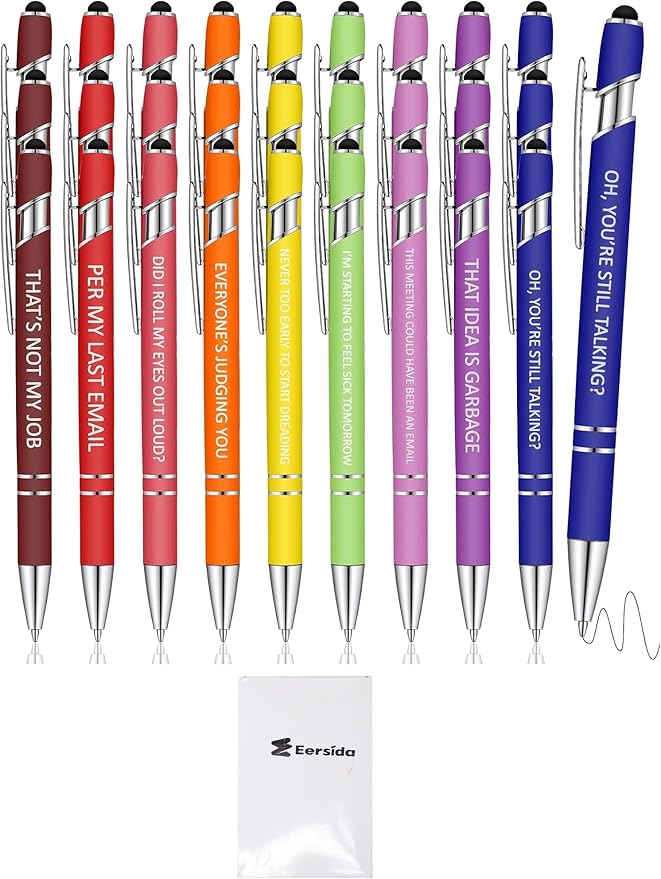 Eersida 30 Pcs Snarky Office Pens Funny Insulting Pens Arcastic Negative Quotes Ballpoint Macaron Touch Stylus for Office, Black Ink