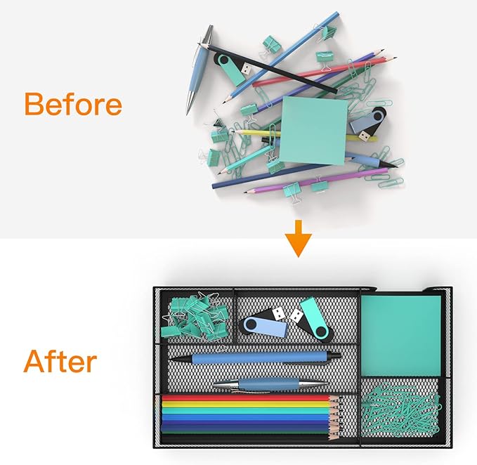 Desk Drawer Organizer, Small Metal Mesh Drawer Organizer Tray, Office Pencil Drawer Organizer Accessories for Desktop, Bathroom, Kitchen, Makeup, Vanity