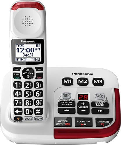 Panasonic Amplified Cordless Phone with Slow Talk, 40dB Volume Boost, 100dB Loud Visual Ringer, Hearing Aid Compatibility, Large Screen and Backlit Keypad - KX-TGM420W - 1 Handset (White)