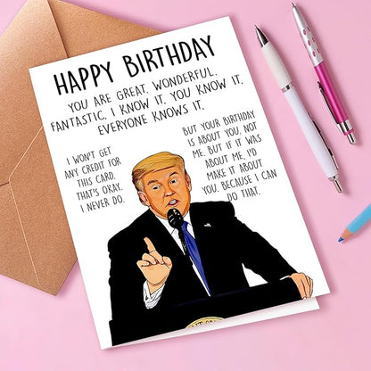Funny Trump Birthday Card for Women Men, Humorous Donald Trump Birthday Card for Dad or Mom, Trump Birthday Card for Husband Wife, Unique Birthday Gift for Him Her