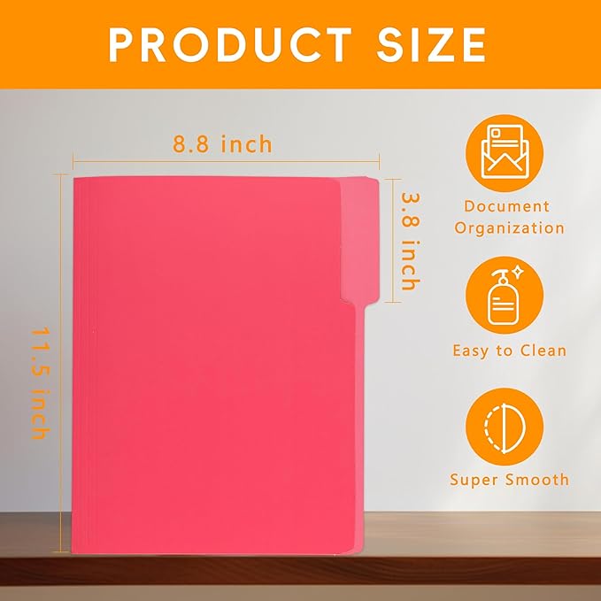 100 Packs File Folder,Rose Red File Folders Letter Size,1/3-Cut Tabs,8.5x11 File Folders for Office,School and Home,Organizer Folder