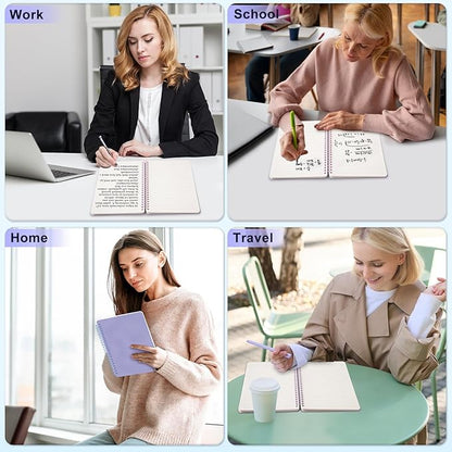 Lined Spiral Journal Notebook, A5 Hardcover Leather Notebook for Work, 5.7''×8.2'', 100GSM Thick Paper Spiral Bound Journaling Notebooks for Women & Men Office School Note Taking Business, Purple