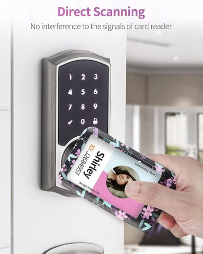 Uniclife Floral Sliding Badge Holder Purple Flower Plastic Case with Retractable Badge Reel Carabiner Clip & Detachable Lanyard Strap Fashionable Vertical Card Protector for Women Teacher Student