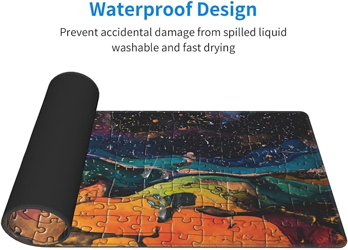 Gaming Mouse Pad Desk Pad,Extended Big Mouse Pad,31.5x11.8 Inch Long Computer Keyboard Mouse Mat Mousepad with 3mm Non-Slip Base and Stitched Edge for Gaming and Office… (Watercolor Puzzle)