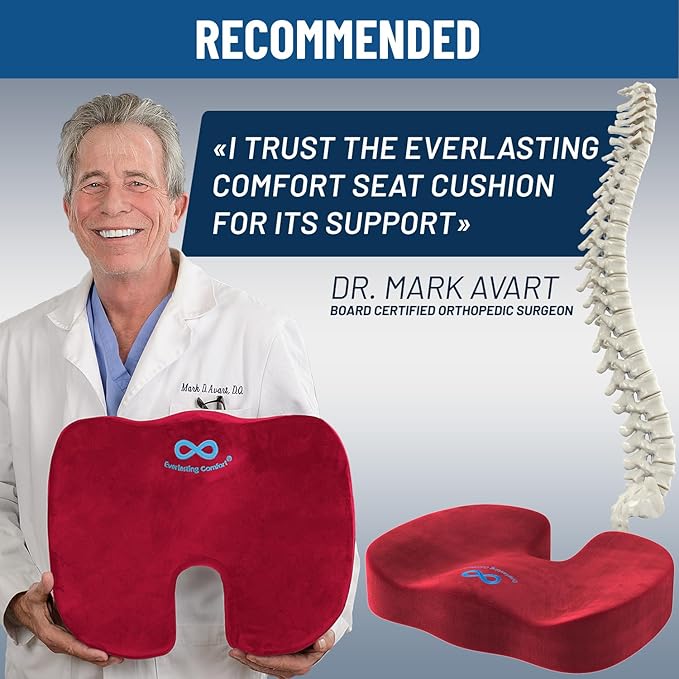 Everlasting Comfort Doctor Recommended Memory Foam Seat Cushions for Office Chairs - HSA FSA Eligible Tailbone Pain Relief Cushion, Sciatica & Back Support, Office Chair Cushion & Car Seat Cushion