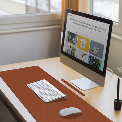 Boutilon Leather Desk Pad 30" x14",Non-Slip Mouse Pad,Office Desk Mat,Waterprooft PU Leather Desk Blotter,Desk Pad Protector,Desk Writing Pad for Home Office Decor (M-Brown)