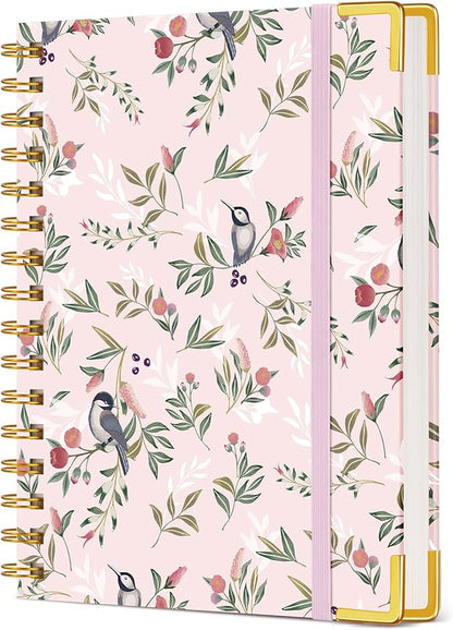 Cute Spiral Notebook Journal for Women, 160 Pages Lined Notebooks 5.75” x 8.38”, A5 Hardcover Spiral Journals with 100 GSM Thick Paper, College Ruled Notebook for Writing Work School, Woodland Floral