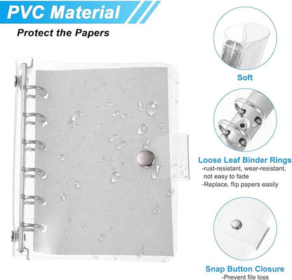 PATIKIL A7 Clear Binder Cover, Soft PVC Bling Loose Leaf Binder Protector Refillable Notebook Shell with Snap Button Closure for DIY Meeting Notebook Folder, Clear