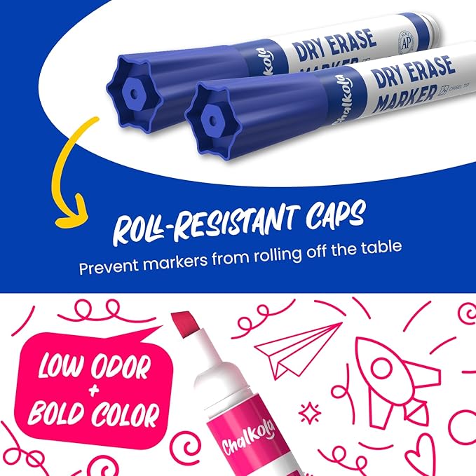 Chalkola Bulk Dry Erase Markers for Classroom (120 Pack, 12 Vibrant Colors) | Erasable, Low Odor, Chisel Tip WhiteBoard Markers, Dry Erase Pens for Kids, Teachers - Office, Home, School Supplies,