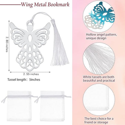 Chinco Metal Angel Bookmark Angel Charm Party Favors with Silky Tassels Angel Bookmark Bulk for Funeral Christmas Wedding Party Gift Book Lovers(80 Pieces)