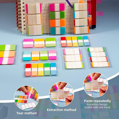 Golcellia Sticky Book Index Tabs, Page Tabs Markers 872 Pieces(5 Styles, 19 Colors) Annotation Tabs, Book Annotation Supplies Study Pack