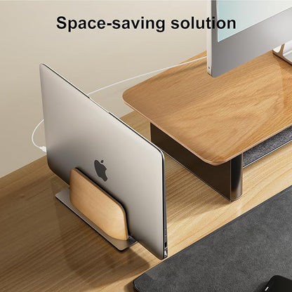 UPERGO Vertical Laptop Stand for MacBook, Wooden Laptop Holder Vertical for Desk Compatible with MacBook Pro and Other Laptops
