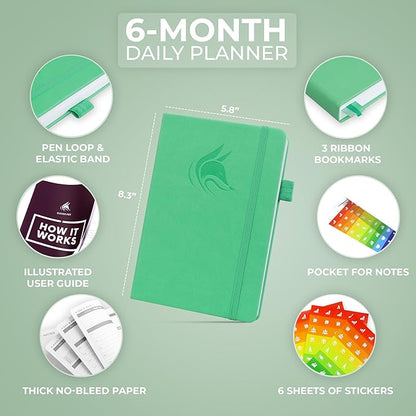 Clever Fox Daily Planner – Undated Planning Notebook with Hourly Schedule & to-Do List – Personal Day Task & Work Organizer, 6 Months (Emerald)