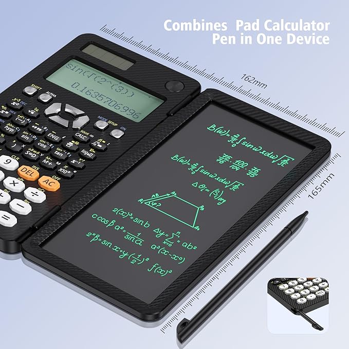 Rechargeable ROATEE 991ES Scientific Calculators, CalcNote Multiview 4-Line Display with LCD Writing Tablet, Foldable Portable with Notepad for Business High School College Students and Teacher(Black)
