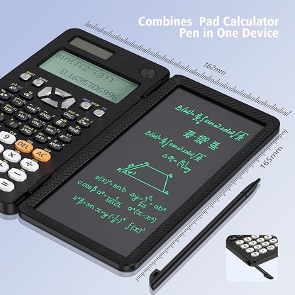 Rechargeable ROATEE 991ES Scientific Calculators, CalcNote Multiview 4-Line Display with LCD Writing Tablet, Foldable Portable with Notepad for Business High School College Students and Teacher(Black)