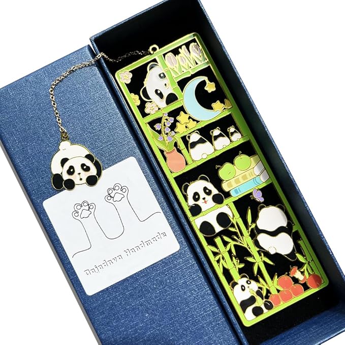 Metal Cat Bookmarks with Gift Box, Cat Pendent Book Markers for Book Lovers Bestfriend Cute Birthday Gifts Appreciation Gifts Mothers Day Teacher Student Gifts (Panda)