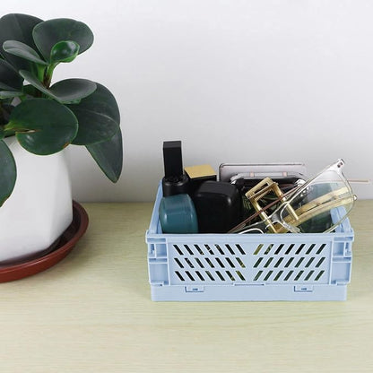 Tixill 2-Pack Mini Foldable Plastic Storage Box Mini Plastic Baskets for Organizing and Storage for Home Kitchen Bedroom Bathroom Office. (Blue, 16x11x6)