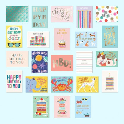 S&O Box of Happy Birthday Cards with Envelopes - 100 Unique Memorable Birthday Cards with Envelopes - Colorful Important Day Notes Bulk for Office & Home - Assorted Occasion Greetings - 4x5.5”