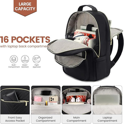 LOVEVOOK Laptop Backpack for Women 18.4 inch,Cute Womens Travel Backpack Purse,Professional Laptop Computer Bag,Waterproof Work Business College Teacher Bags Carry on Backpack with USB Port,Black-2