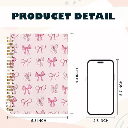 BearCake Pink Bow Sticky notebook,Cute Pink Preppy Journal,Trendy Coquette Pink Bow Notebook for women notebook,Pink bow notebook for note taking,Hardcover Spiral Notebook 5.5x8.3