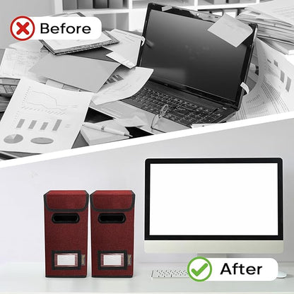 BALEINE File Organizer Box with Lid, Collapsible File Folder Organizer with Plastic Slide, Hanging File Folder Box for Office Document Storage (1 Pack, Red, S)