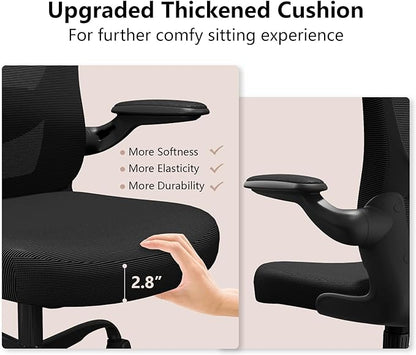 Ergonomic Office Chair, Comfort Swivel Home Office Task Chair, Breathable Mesh Desk Chair, Lumbar Support Computer Chair with Flip-up Arms and Adjustable Height
