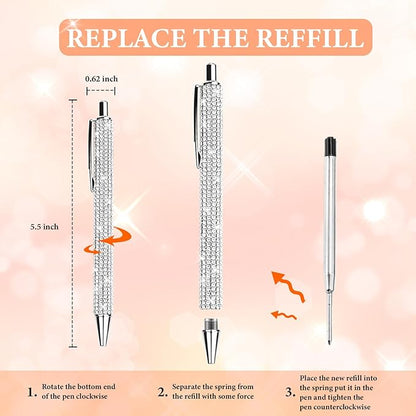 20Pcs Rhinestone Metal Ballpoint Pens Bling Pens Bulk Fancy Sparkly Crystal Diamond Pens Press Retractable Black Ink 0.7mm For Women Office Meeting Birthday Supplies Wedding Gifts(Silver)