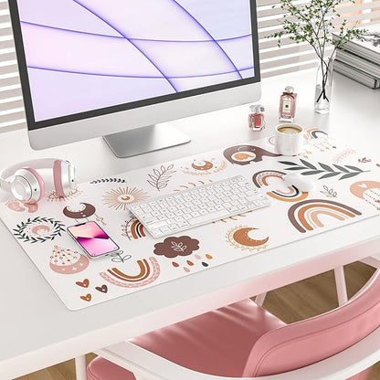 Colorful Star Boho Cute Desk Pad, Waterproof Rainbow Large Gaming Mouse pad for Girls Women Cute Desk Accessories Kawaii Office Decor, Computer Keyboard Mat for Work, Game, Office, Home 31.5" x 15.7"