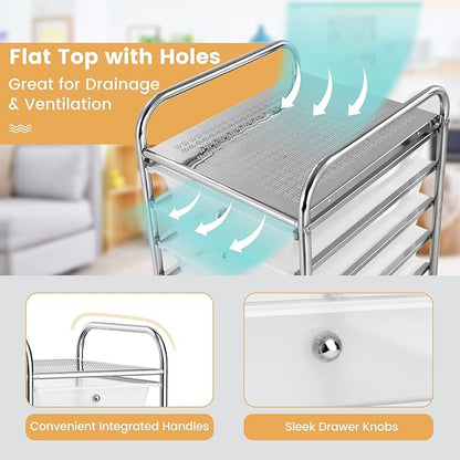 Storage Cart, Rolling Utility Cart with 10 Drawers, Portable Handles & Lockable Wheels, Mobile Paper Toys Storage Organizer Large Capacity for Home Office School Teacher (Clear)