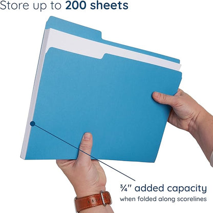 200 Blue Summit Supplies Blue File Folders with 1/3 Cut Tabs, Letter Size, Durable 11pt Paper, Uncoated Blue Paper, Colorful Blue File Folders for Office and Home Organization